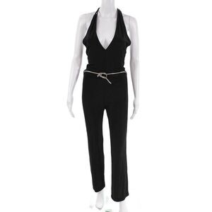 Paola Frani Womens Sleeveless Halter Neck Straight Leg Jumpsuit Black Size 8